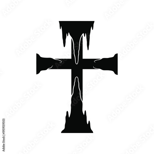 Black cross with melting edges and dripping icicles