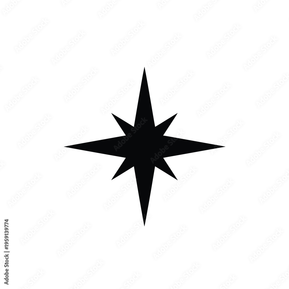 Obraz premium Black eight-pointed star on white background