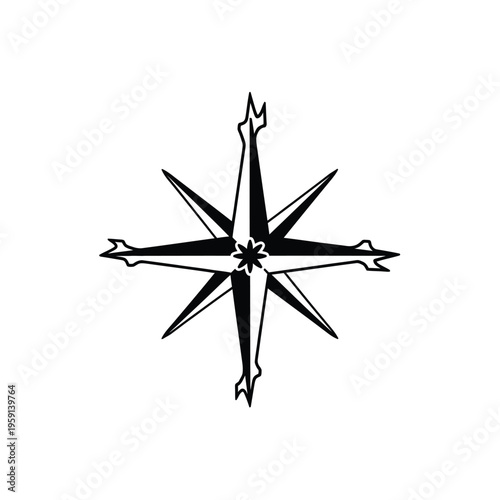 Black and white compass star with eight points