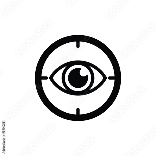 Black and white eye inside target crosshairs symbol