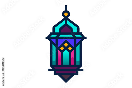 Futuristic Neon Ramadan Lantern with Glowing Panels