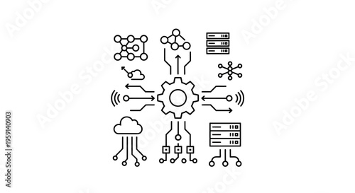 Abstract Technology Network and Data Processing Concept Icons