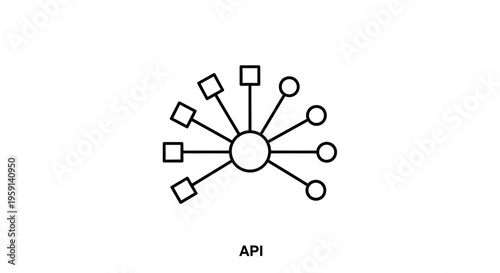 API Connection Concept: Central Hub Linking Diverse Applications and Data