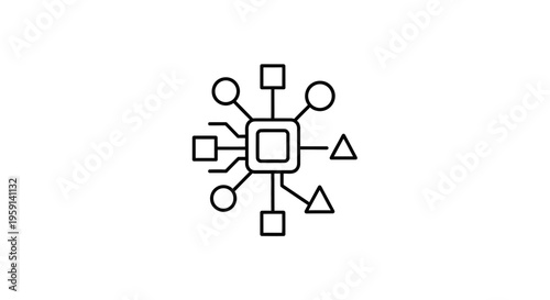 Central processor with connected nodes, representing data flow and network connections.