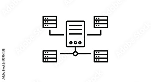 Central server connected to multiple storage units, network infrastructure concept