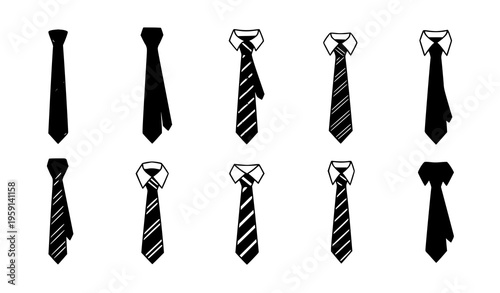 Vector long tie icon collection professional business and student uniform illustration