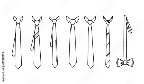 Hand drawn vector long tie icons professional and student dress code silhouettes