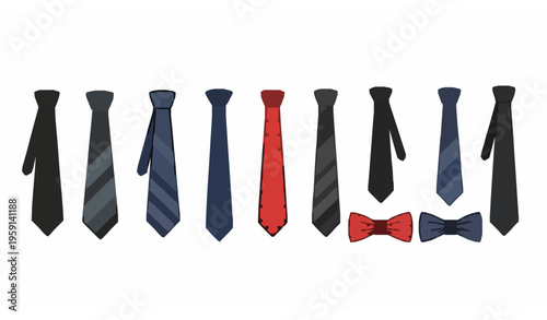 Vector necktie icon collection hand drawn business tie symbol flat illustration