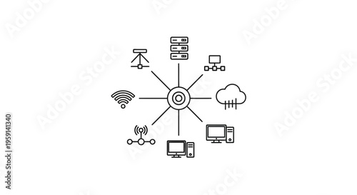 Centralized Network Hub Connecting Devices, Servers, Cloud, and Wi-Fi