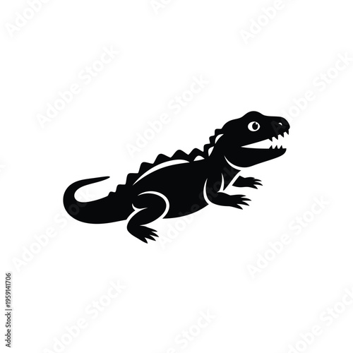 Black silhouette of a lizard with spiked back and open mouth