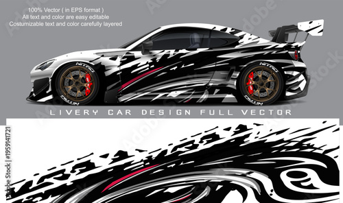car livery design vector. Graphic abstract stripe racing background designs for wrap