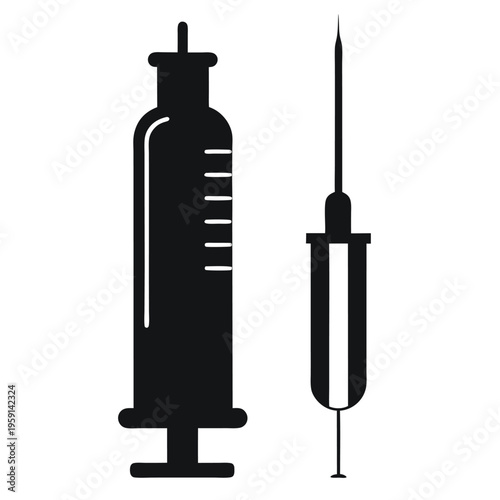 Silhouette of an injection needle and ampule    