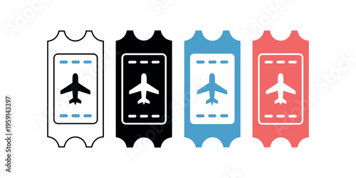 Airplane tickets in four colors travel transportation aviation in white background