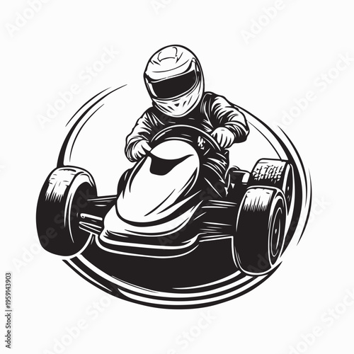 Karting Race Car Driver Silhouette Illustration Vector On White Background