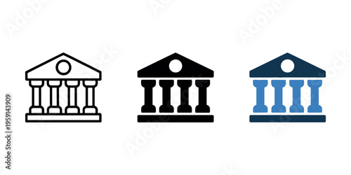 Bank building in black and blue architecture columns facade in white background