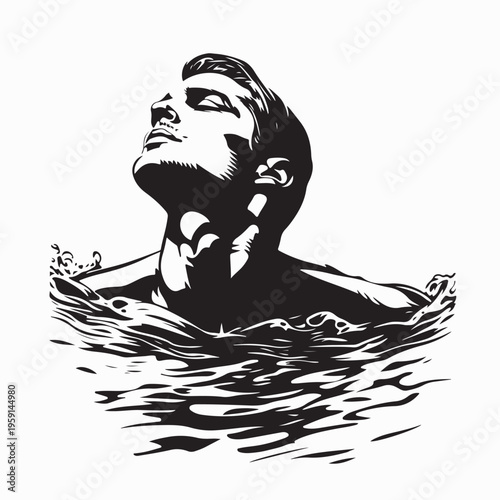 Athletic Man Silhouette Relaxing in Water Pool Illustration