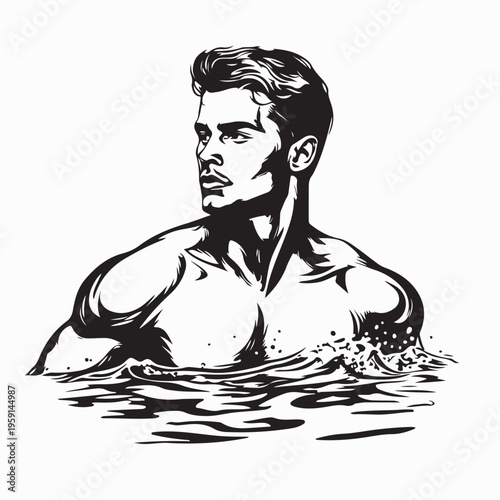 Strong Athlete Silhouette Standing in Swimming Pool Vector