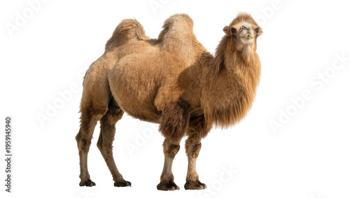 Tableau sur toile Majestic dromedary camel with light brown fur and humps, standing attentively is