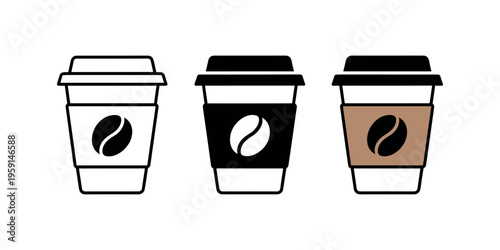 Coffee cups with coffee beans on the side disposable cups takeout cups in white background