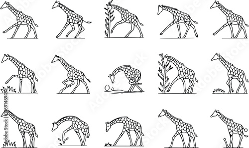 Giraffe Silhouette Icon Collection Set