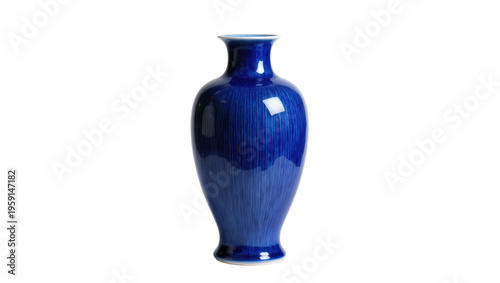 Cuadro en lienzo Elegant cobalt blue ceramic vase with subtle vertical ribbed texture, isolated o