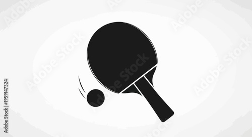Black ping pong paddle and ball in motion on white background sports equipment for table tennis game
