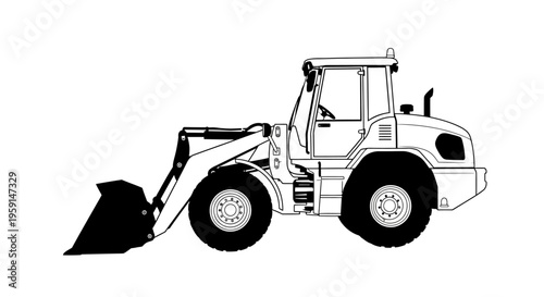 Heavy duty front loader machine with large bucket on white background for construction or industrial use