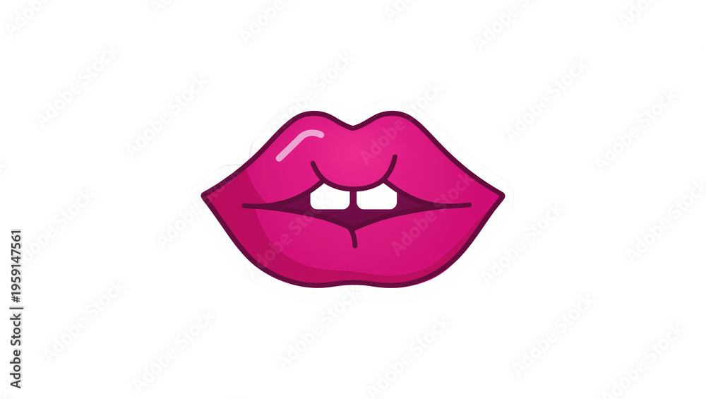 Fototapeta premium Vibrant magenta cartoon lips with glossy texture displaying small pearly teeth, isolated on transparent background for beauty design elements