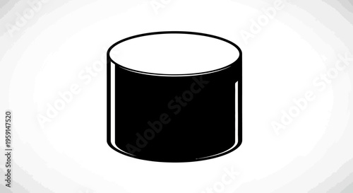 Black cylinder object with white top on plain background simple graphic design element