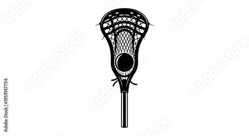 Lacrosse stick with black ball on white background sports equipment illustration