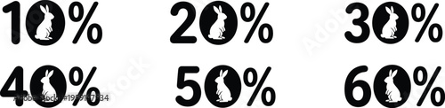 Easter Bunny Percentage Icons 10% 20% 30% 40% 50% 60% Off Discount Sale Vector Set.eps
