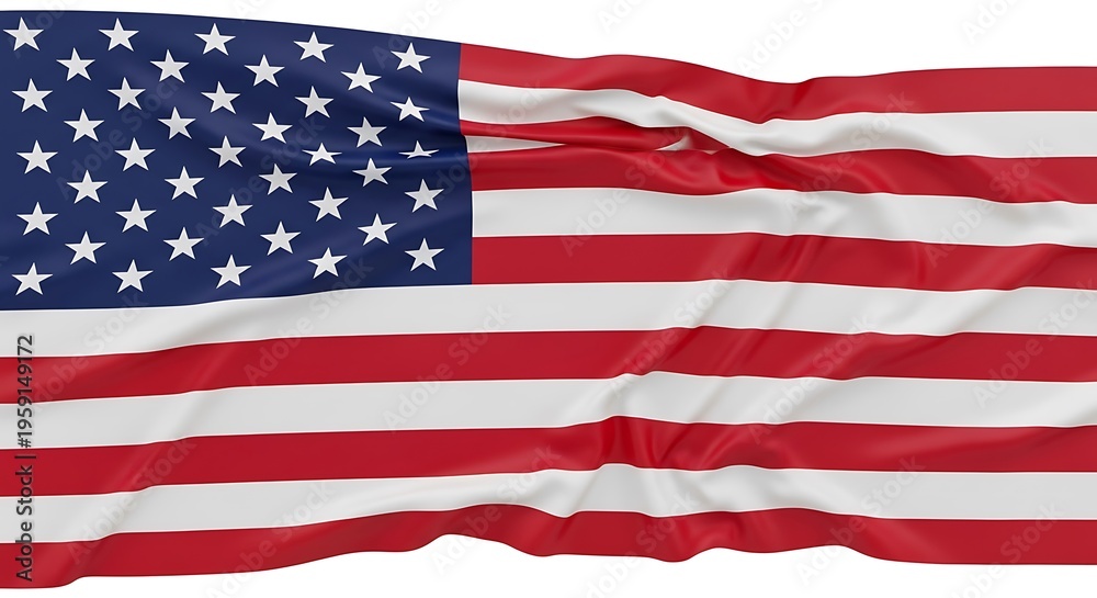 Fototapeta premium American flag waving on white background, United States flag