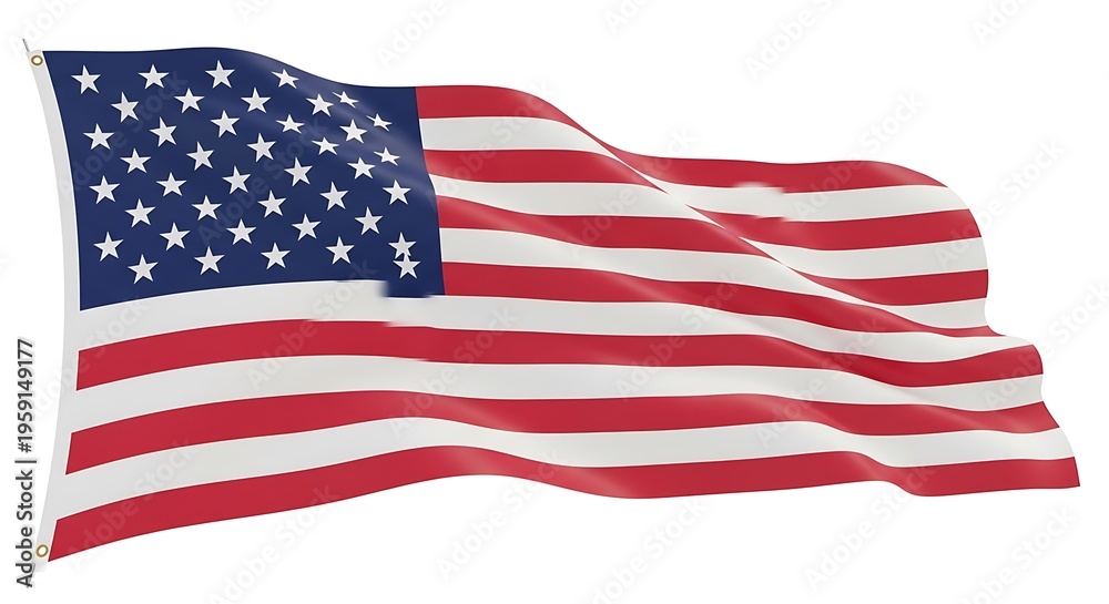 Fototapeta premium American flag waving on white background, United States symbol