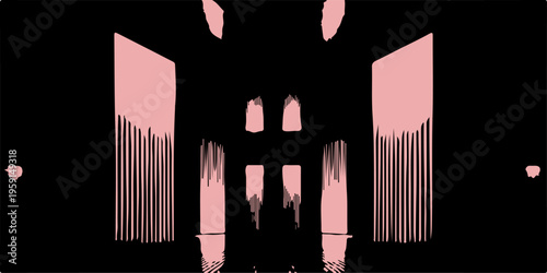 A black vector illustration of a New York City skyline silhouette designed as a barcode symbol for an urban business icon or music pattern