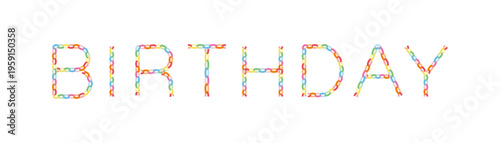 ポップでカラフルな輪飾りチェーン文字 BIRTHDAY 背景透過 ベクター素材 / Pop colorful paper chain BIRTHDAY text transparent background vector