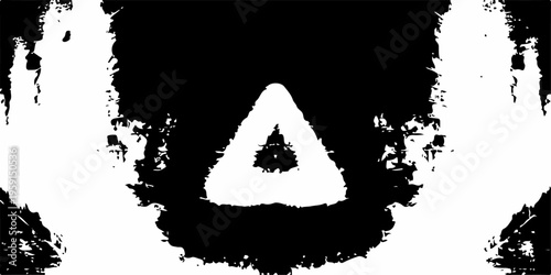A 3d black grunge font letter in a triangle vector logo design featuring a warning sign symbol frame and a pyramid shape icon concept