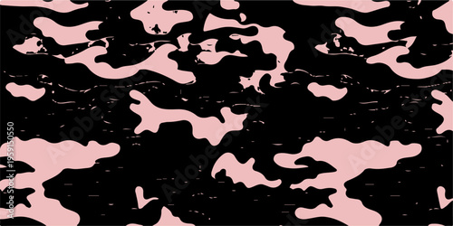 Colorful grunge seamless pattern with ink splashes and blots featuring a pink and green floral camouflage design for military textile art or wallpaper vector illustration