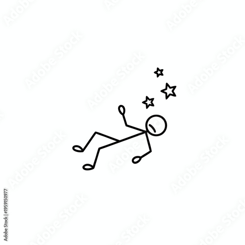 Outlined stickman lying unconscious on floor with stars representing fainting or dizziness symptoms