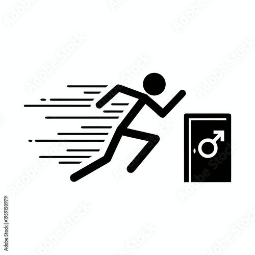 Black silhouette of a man running fast to the toilet representing urgent diarrhea or stomach problem