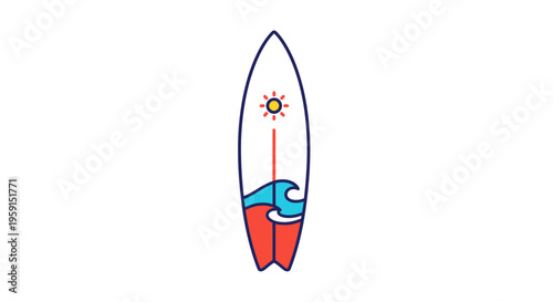 Surfboard, vector illustration, beach symbol, colorful design