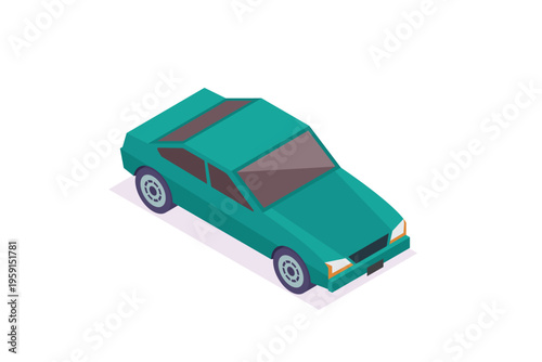 Isometric Green Sedan Car Vehicle