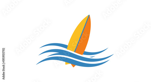 Surfboard, ocean waves, vector icon, water sports, summer symbol
