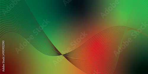 Glowing red, green, and black gradient light waves rising upward from a dark shadowed base against a grainy textured background with subtle luminous highlights, modern creative banner design