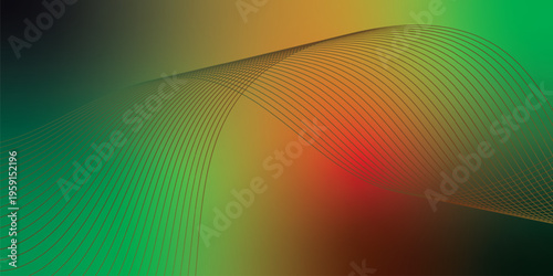 Glowing red, green, and black gradient light waves rising upward from a dark shadowed base against a grainy textured background with subtle luminous highlights, modern creative banner design