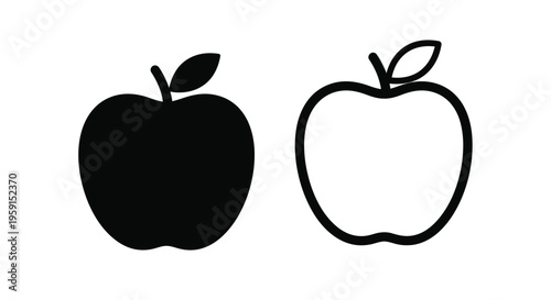 Two apple illustrations one solid black the other an outline