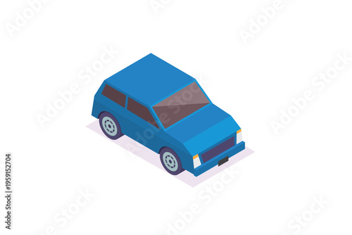 Isometric Blue Hatchback Car Vehicle