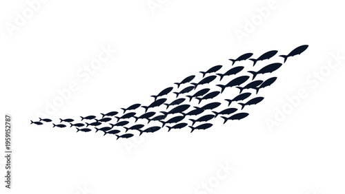 Large school of small fish swimming together in a coordinated group formation representing unity and collective movement in an aquatic environment.