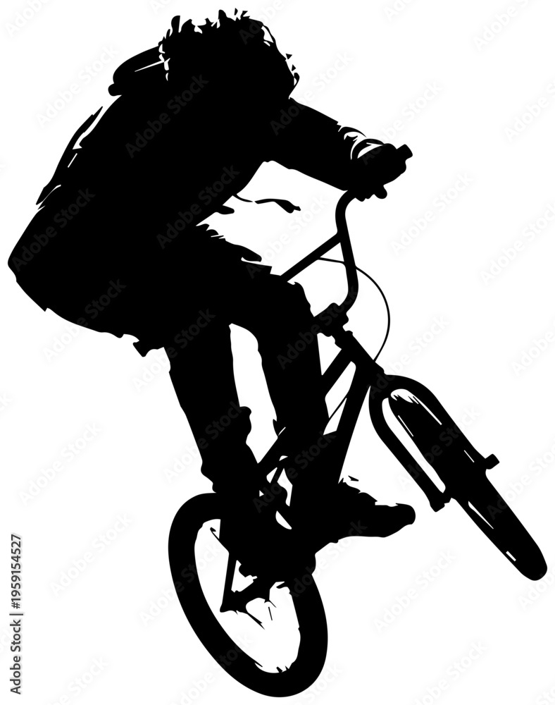 Naklejka premium Bmx rider performing aerial stunt on bike with dynamic motion and skill extreme sports action