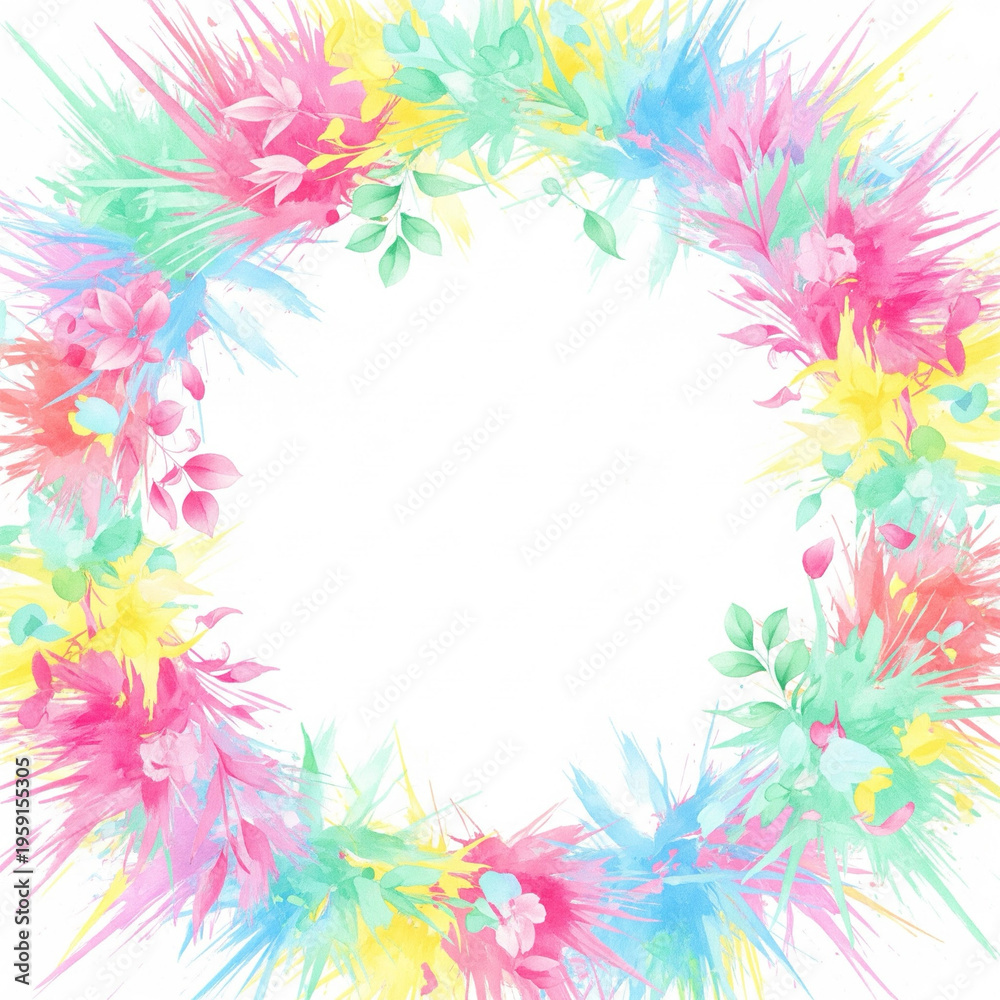 Obraz premium Abstract Watercolor Floral Wreath In Pastel Colors
