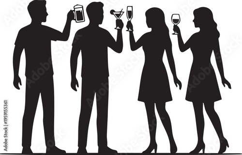 Friends Celebrating and Toasting Drink Silhouettes